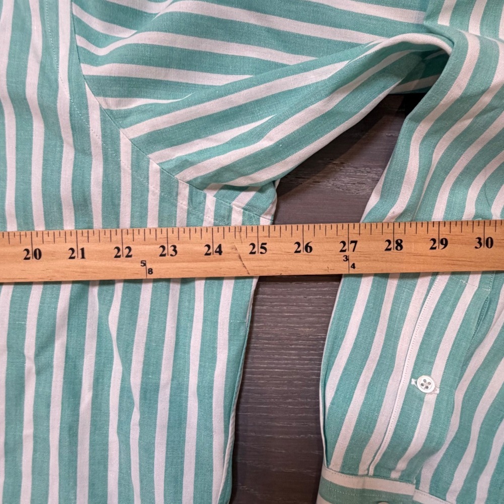 Ralph Lauren Mens XL Teal White Striped Hand Woven Cotton Button Down Shirt - Picture 5 of 8